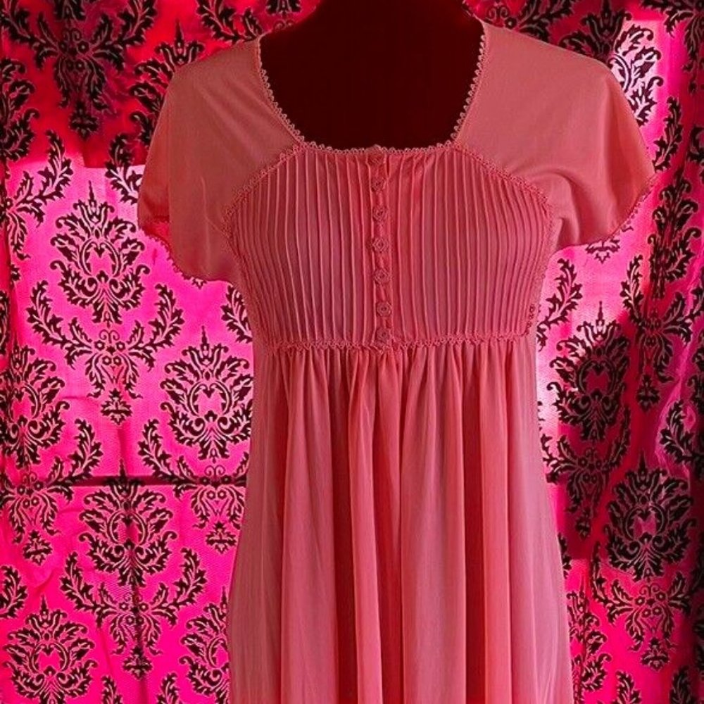 Vintage John Kloss Cira Long Night Gown Pink Dress Neiman Marcus Empire Waist